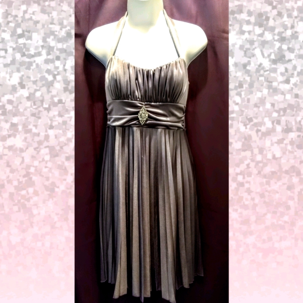 Silver pleated halter dress